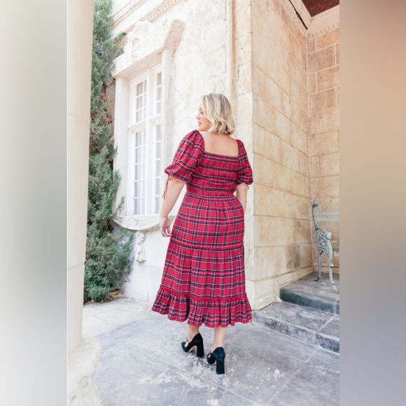 JessaKae Clara Red Plaid 3-tiered Smocked Midi Dress - Picture 3 of 9
